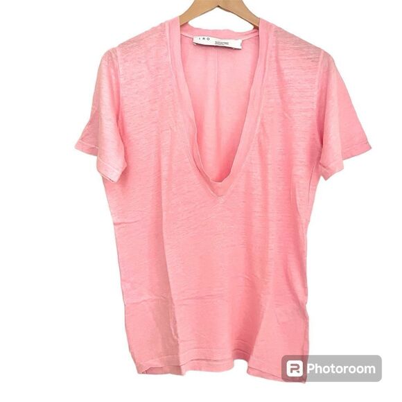 IRO Deep V Pink Linen T Shirt - Picture 8 of 10